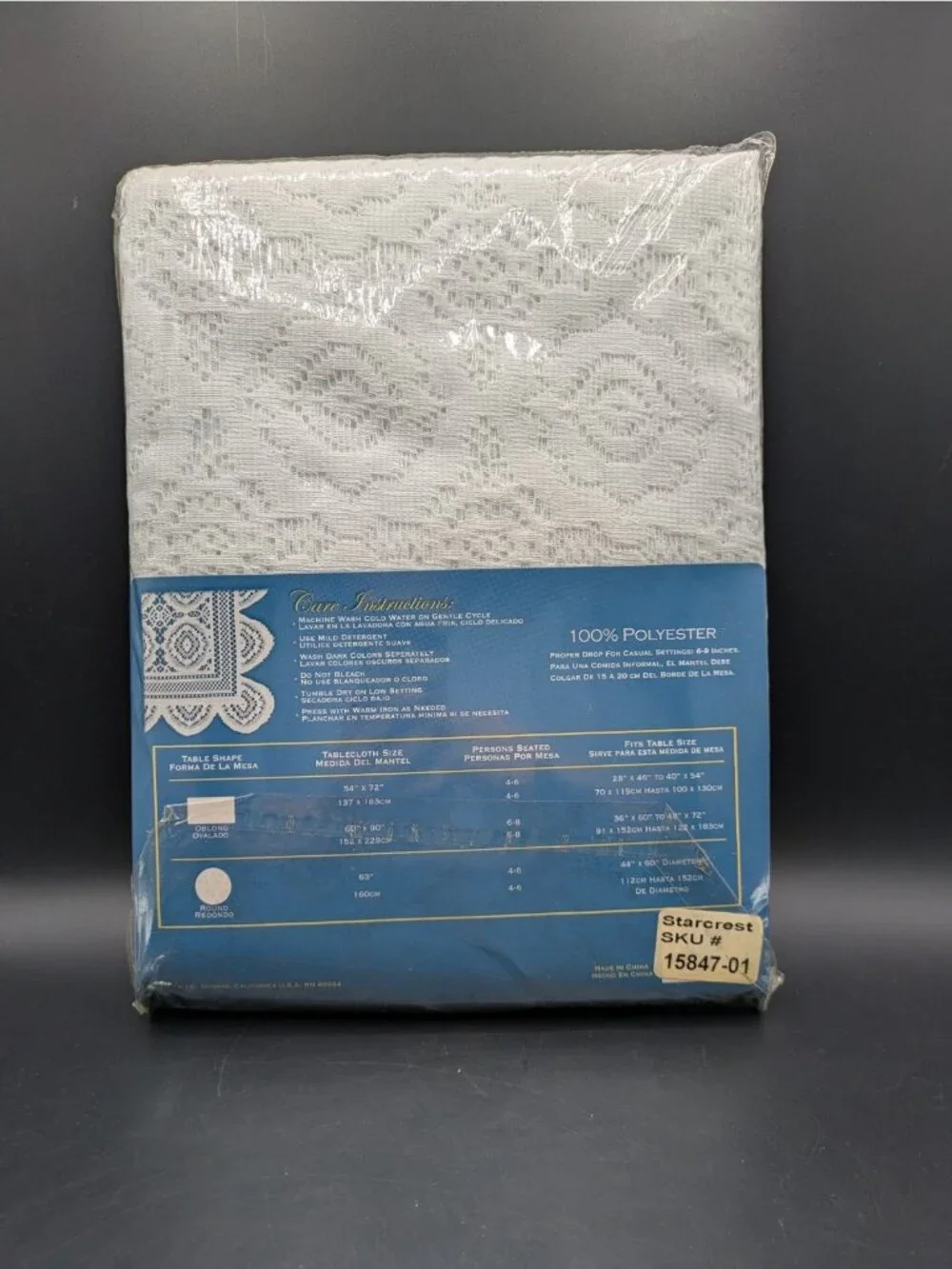 White Lace Tablecloth Rectangular Vintage Scalloped Edge New in Package 60x90